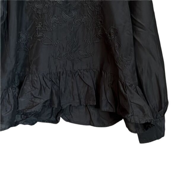 Zara silk blend black embroidered blouse - Picture 3 of 11
